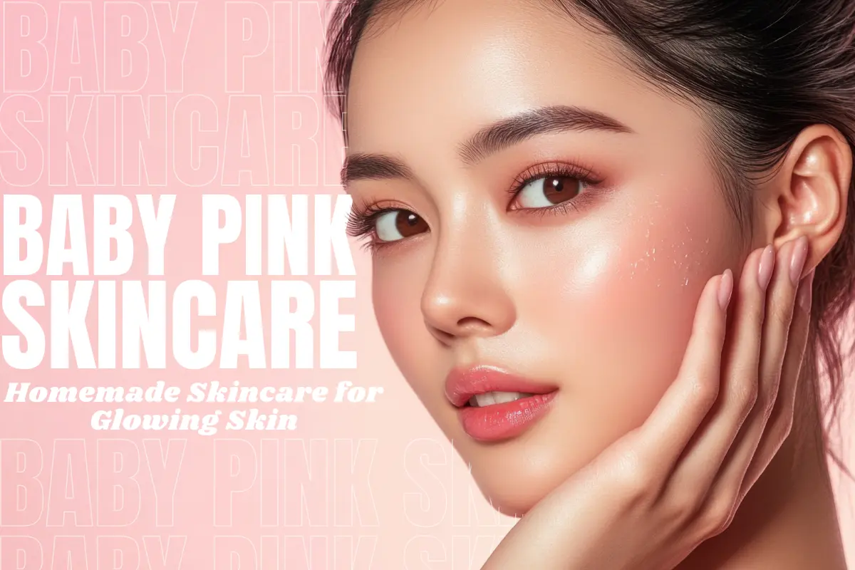 Baby pink skincare look with glowing soft skin and natural pinkish glow achieved through homemade skincare for radiant youthful face.