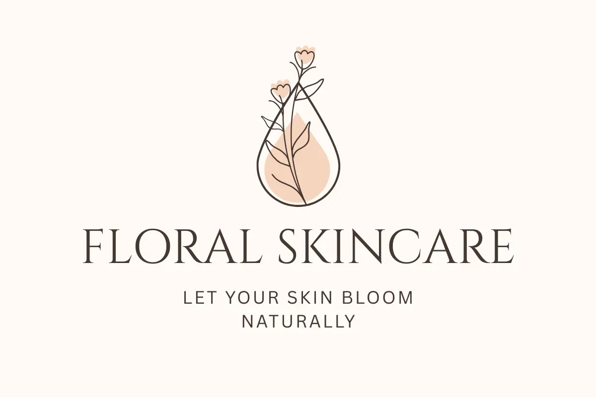 Floral Skincare logo with minimal flower design and tagline "Let Your Skin Bloom Naturally" — promoting botanical skincare for glowing skin using flower-based ingredients.