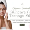 Teen girl applying natural face cleanser with towel on head, smiling—organic homemade and natural skincare for teenage skin, safe and gentle glow-up routine.