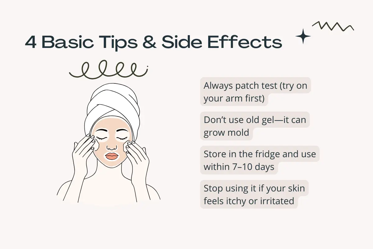 Flaxseed gel skincare safety tips and side effects – patch test, storage, shelf life, and precautions for healthy glowing skin.