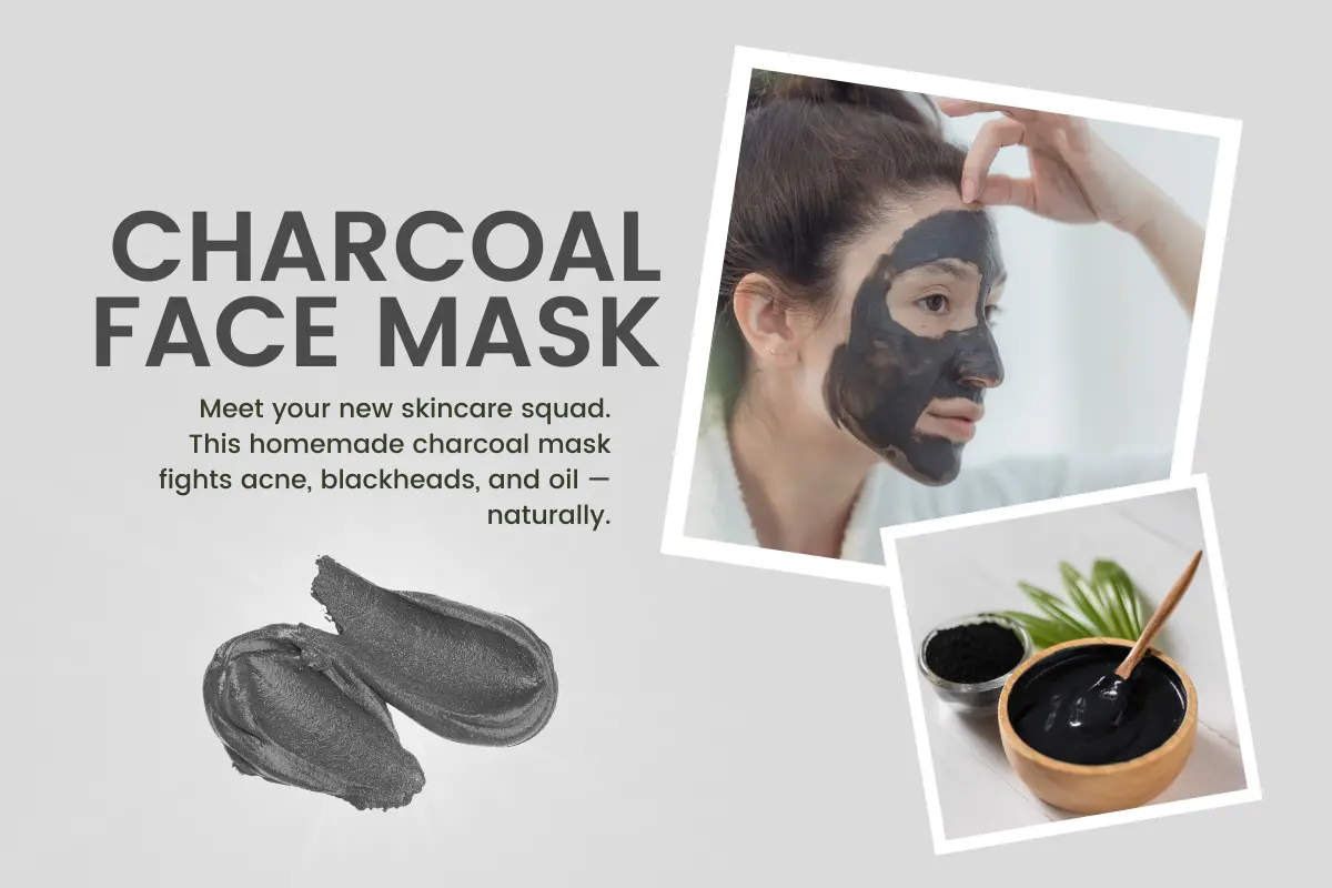 Homemade charcoal face mask for acne, blackheads, and oily skin – natural skincare with activated charcoal.