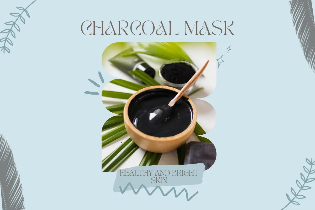 Homemade charcoal mask in wooden bowl with natural ingredients for healthy and bright skin.