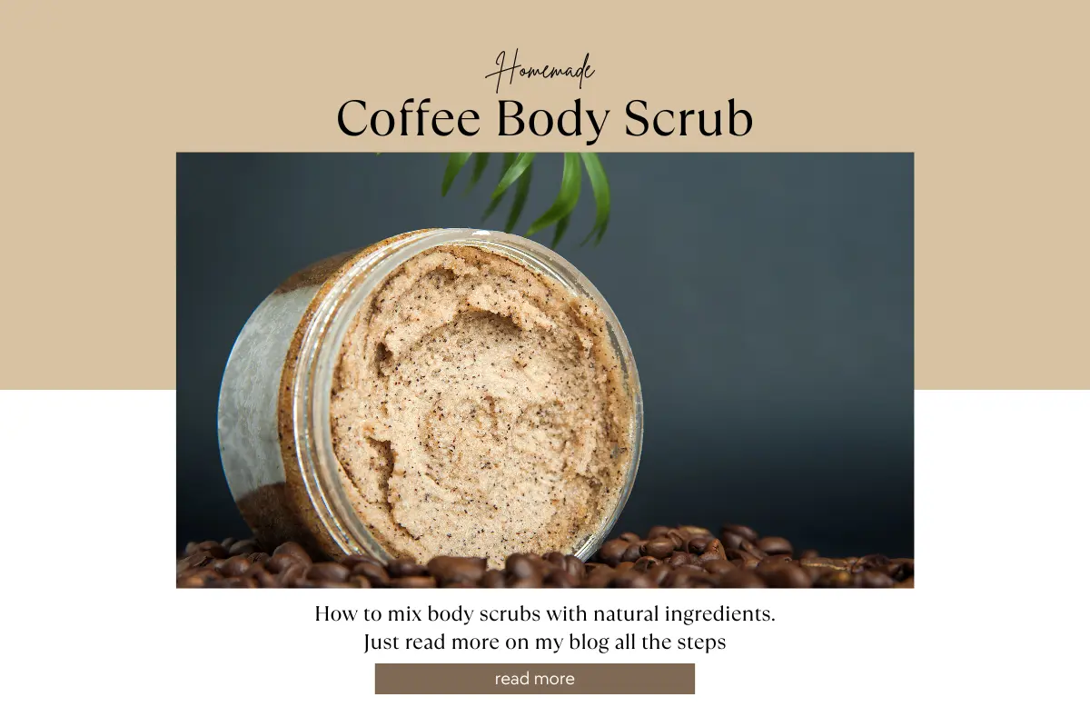 Homemade coffee scrub for body in a glass jar with natural ingredients, perfect for glowing skin, tan removal, and body whitening.