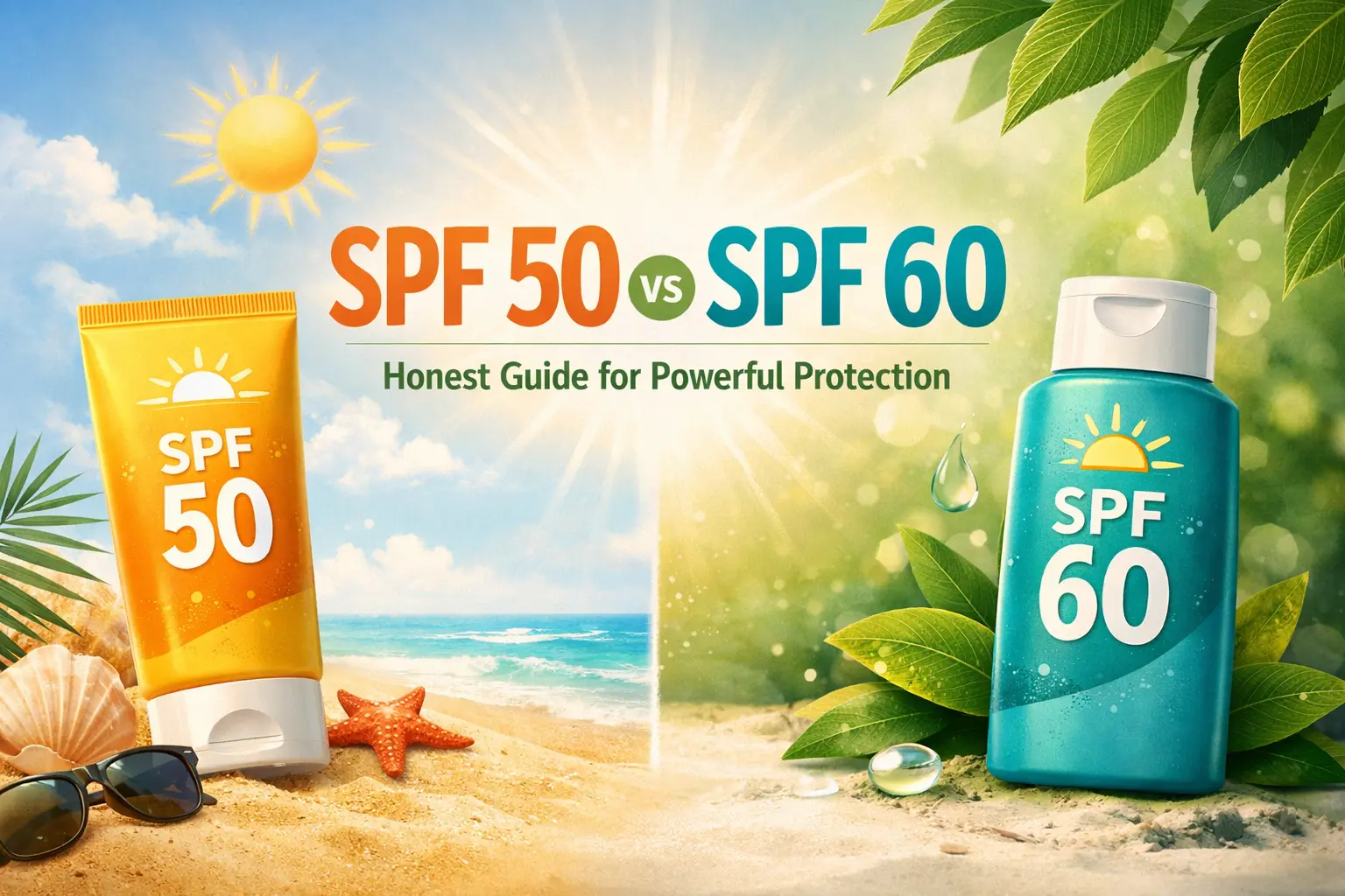 SPF 50 vs SPF 60 sunscreen comparison showing protection levels for healthy skin