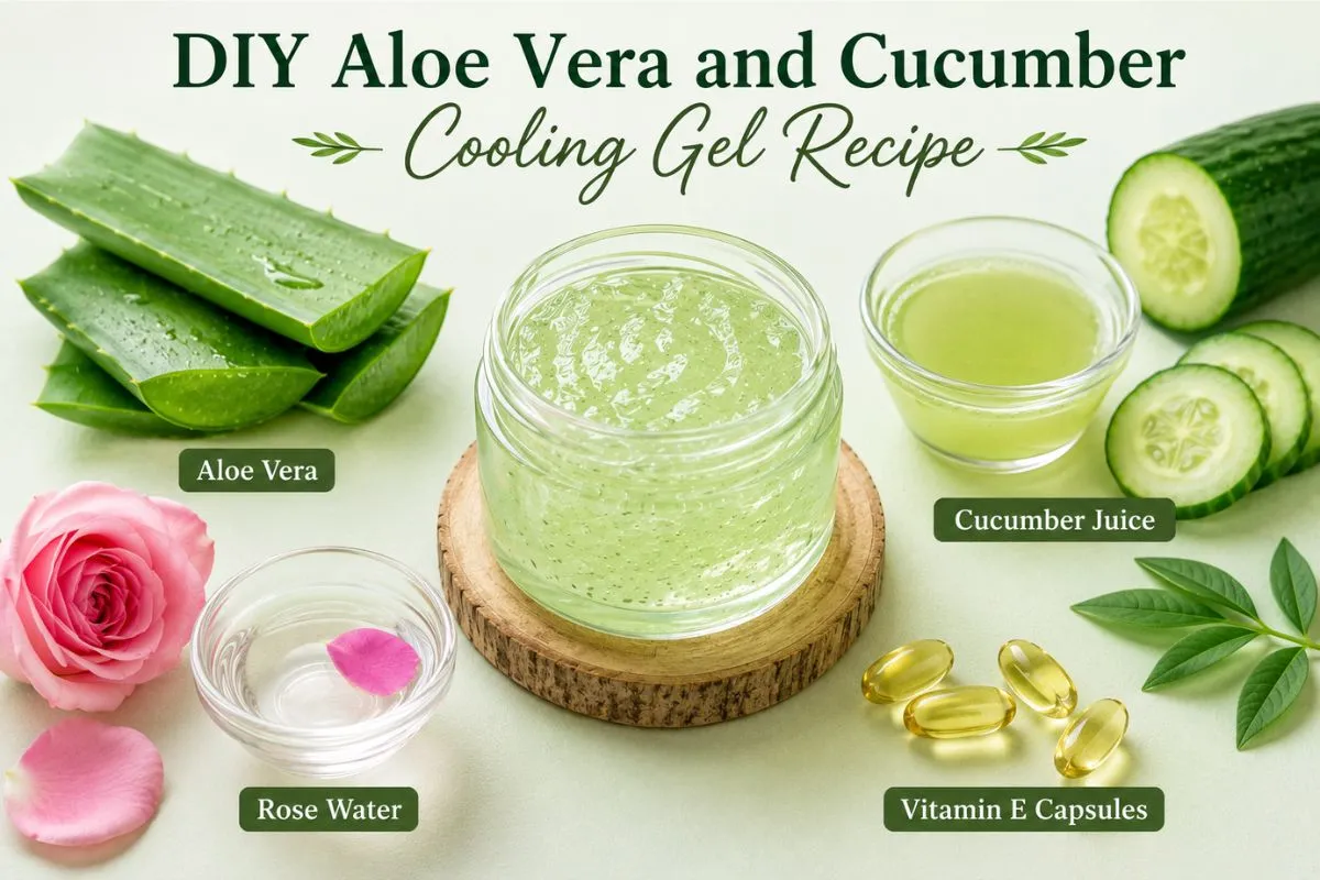 DIY aloe vera and cucumber cooling gel ingredients for glowing skin