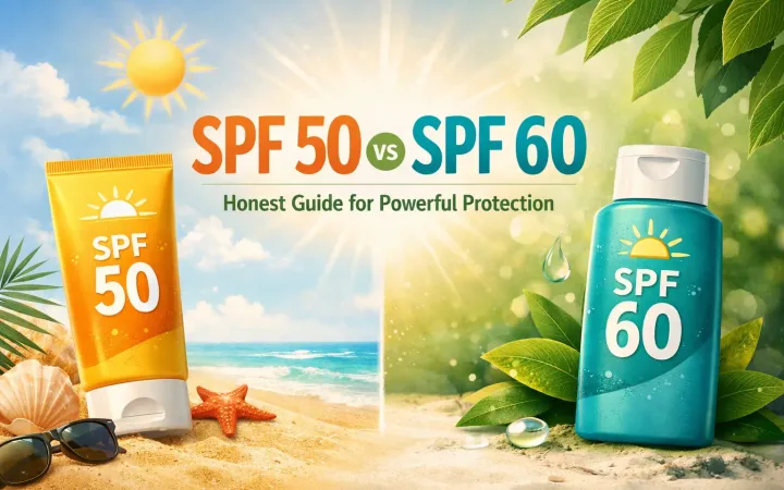 SPF 50 vs SPF 60 sunscreen comparison showing protection levels for healthy skin